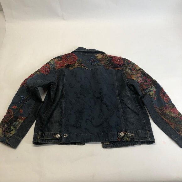 Chico's Size 1 Small 8-10 Embroidered Denim Floral Patchwork Jacket - Picture 11 of 16